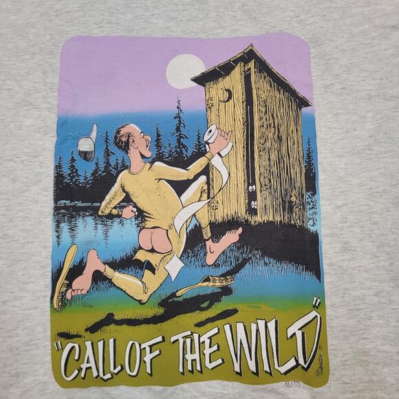 VTG 90s Call of the Wild Funny Potty T-Shirt Mens XXL Outhouse Humor - Picture 2 of 7